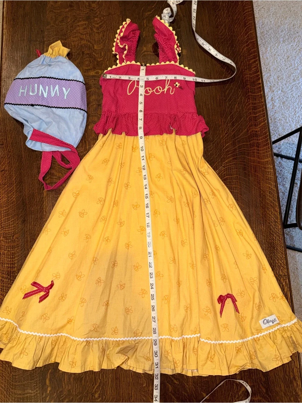 Pooh Yellow & Red Girls' Dress with Hunny Pouch